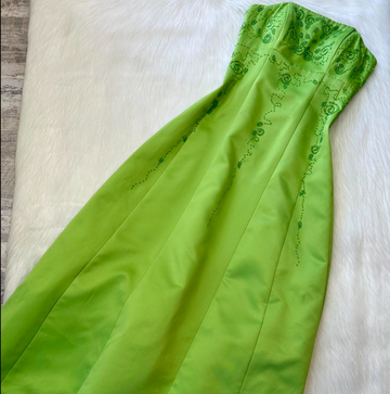 Niulatu Strapless A-Line Satin Beaded Long Prom Dresses, Green Formal Evening Dresses HZ1026